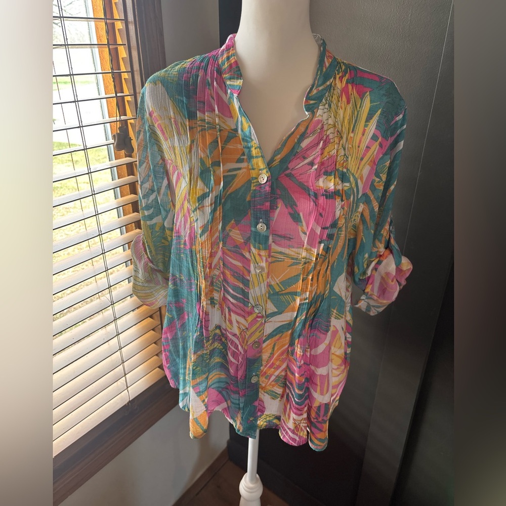 Ruby Rd Tropical Print Button Front Blouse Pink T… - image 6